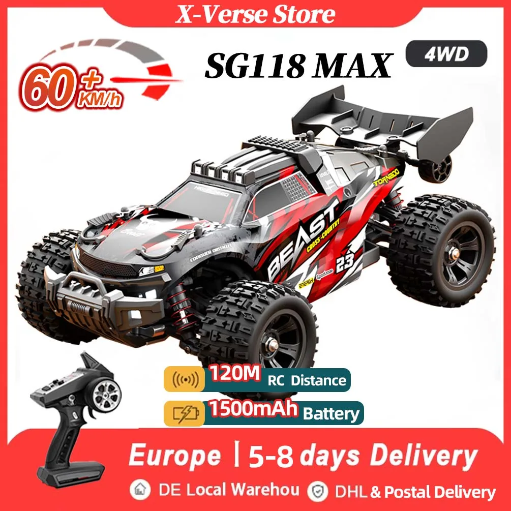 ZLL SG118 Max 2,4G Bürstenloser Motor 60KM/H Hochgeschwindigkeits-Ferngesteuertes Auto 4WD Offroad 4x4 RC-Spielzeug 1:16 RC-Driftauto VS SG116 Max