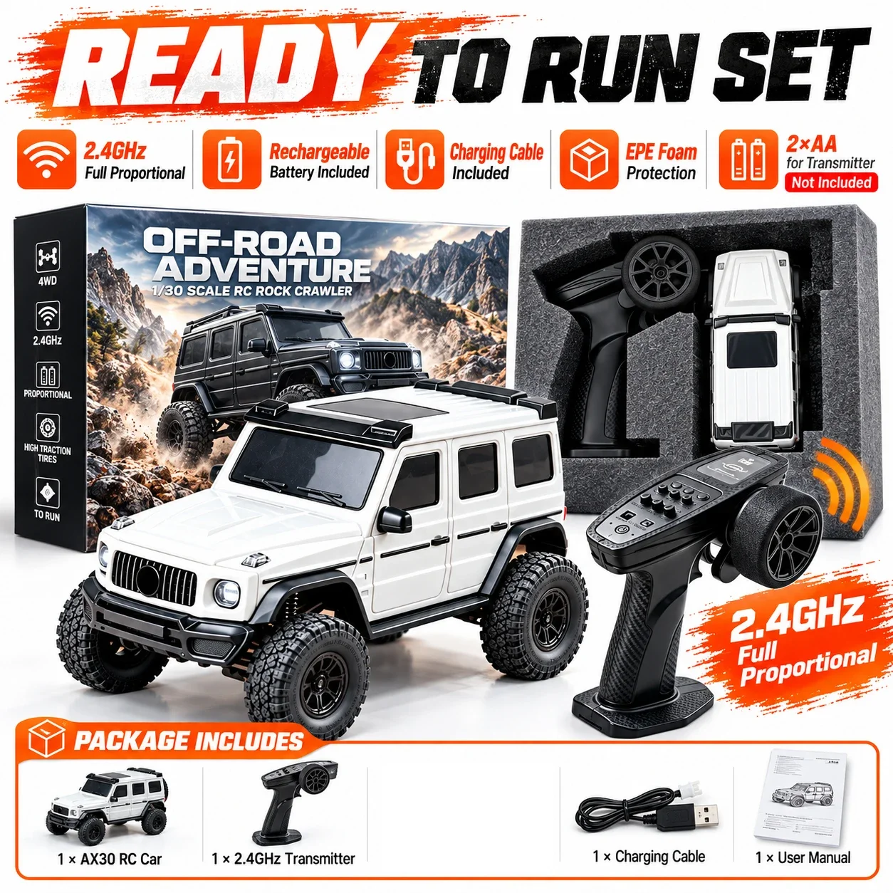 AX30 1/30 4WD Mini RC Rock Crawler Full Proportional 2.4G Remote Control Car Simulation Off Road Climbing Truck Desktop RC Model