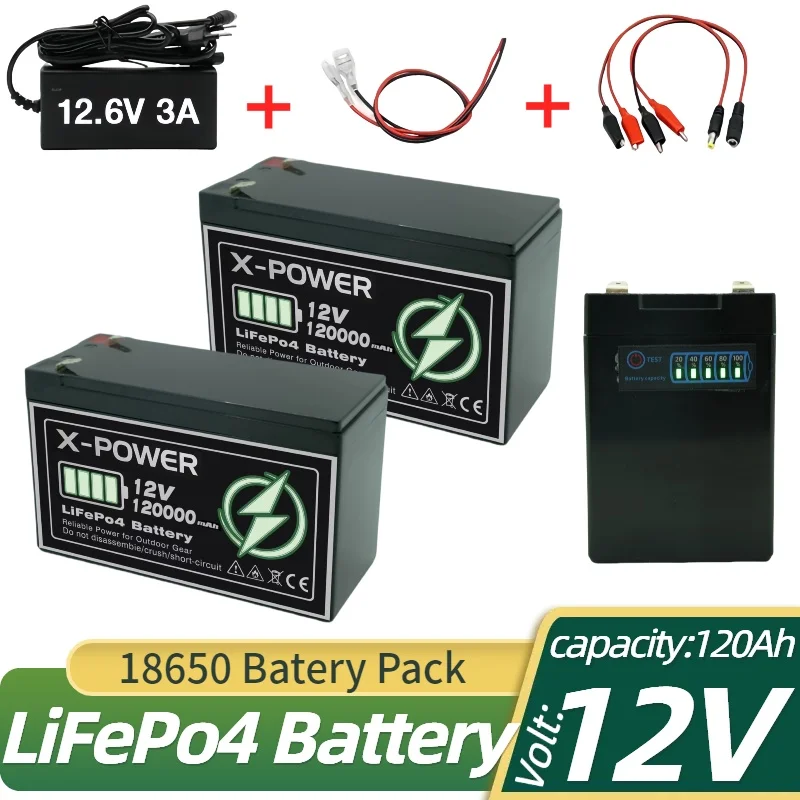 

12V Lithium battery LiFePO4 120Ah Li Ion⚡Electric Vehicle Lithium Battery Pack12V 100Ah 120Ah Built-in BMS 30A High Current