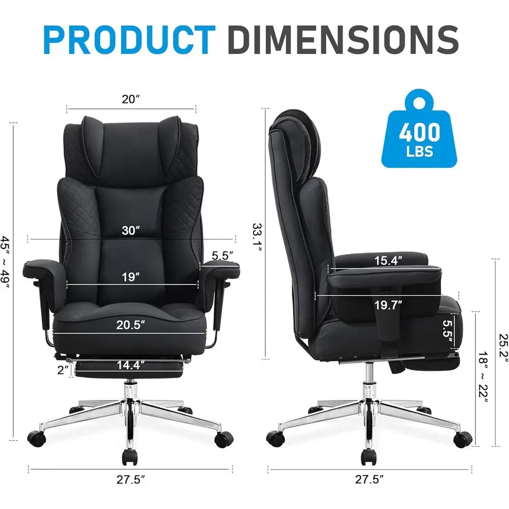 Big and Tall Oice Chair, Ergonomic Leather Reclining Chair with ootrest, High-Back Comy Executive Computer Desk Chairs with Lumb view 2
