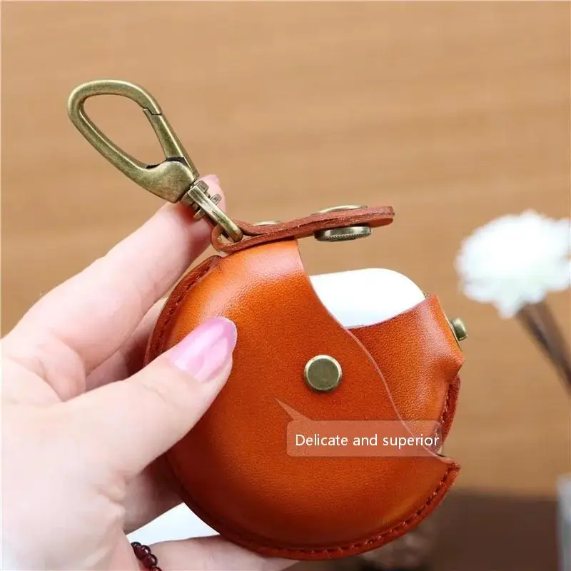 Handgefertigte Aufbewahrungstaschen, Echte Leder-Rundtaschen, Tragbare und Kreative Bluetooth-Kopfhörer-Etuis, Hochwertige Geschenkboxen – Detail 1
