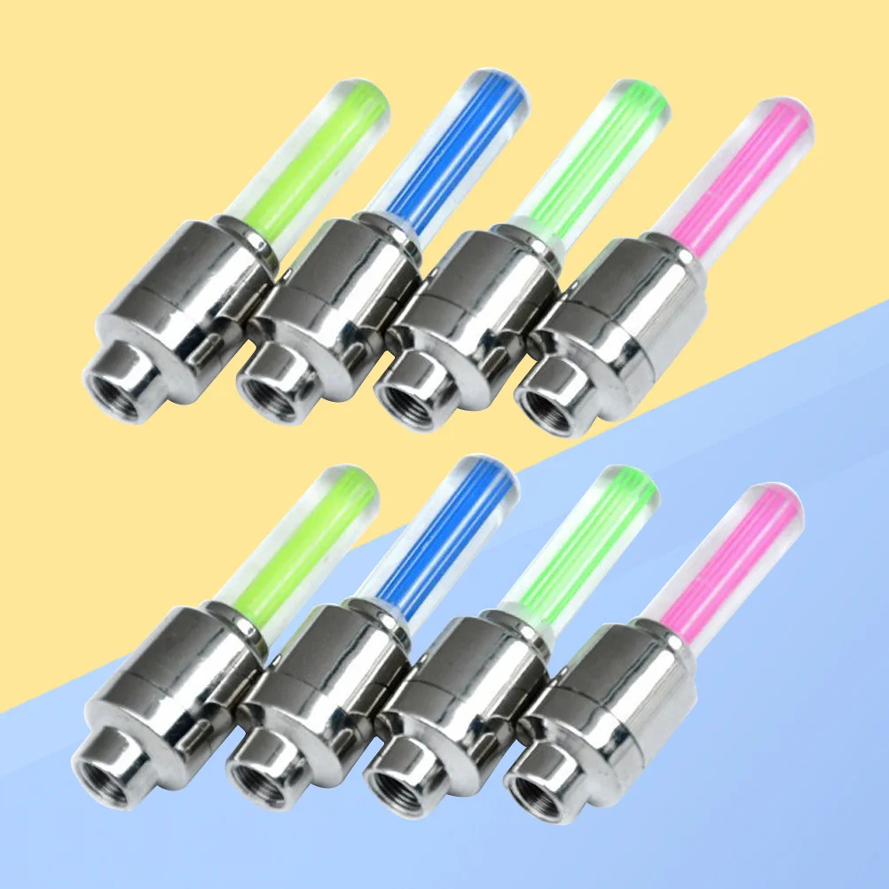 

8Pcs Fluorescent Bike LED Wheel Lights Tire Tyre Neon Valve Stem Caps Flash Safety Night Riding Accessories Tire Tyre Light