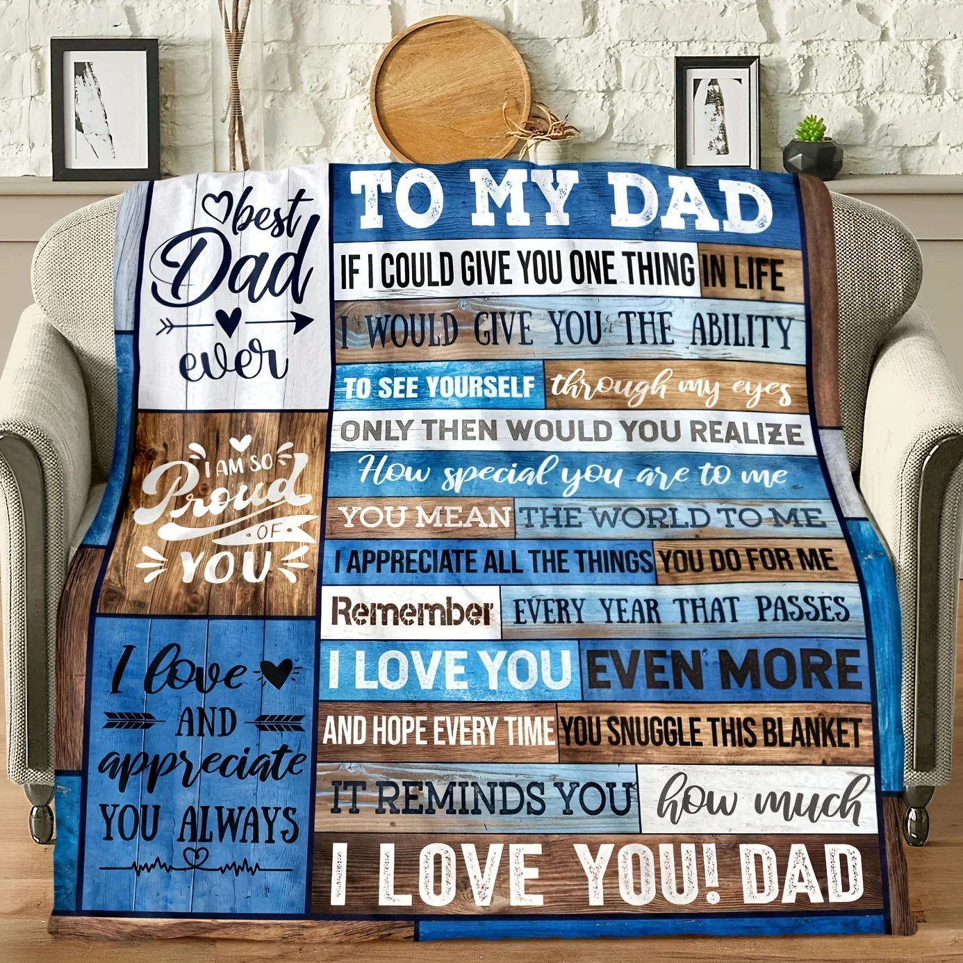 1pc Letter Printed Flannel Blanket, To My Dad Blanket, Warm Cozy Soft Throw Blanket Nap Blanket For Couch Bed Sofa Camping Trave