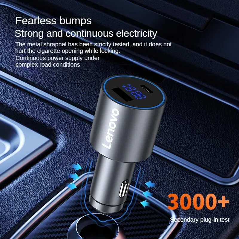 Lenovo Car Charger USB Type-C 120W Mini Car Charger Converter Two-port Output Available for Apple and Android