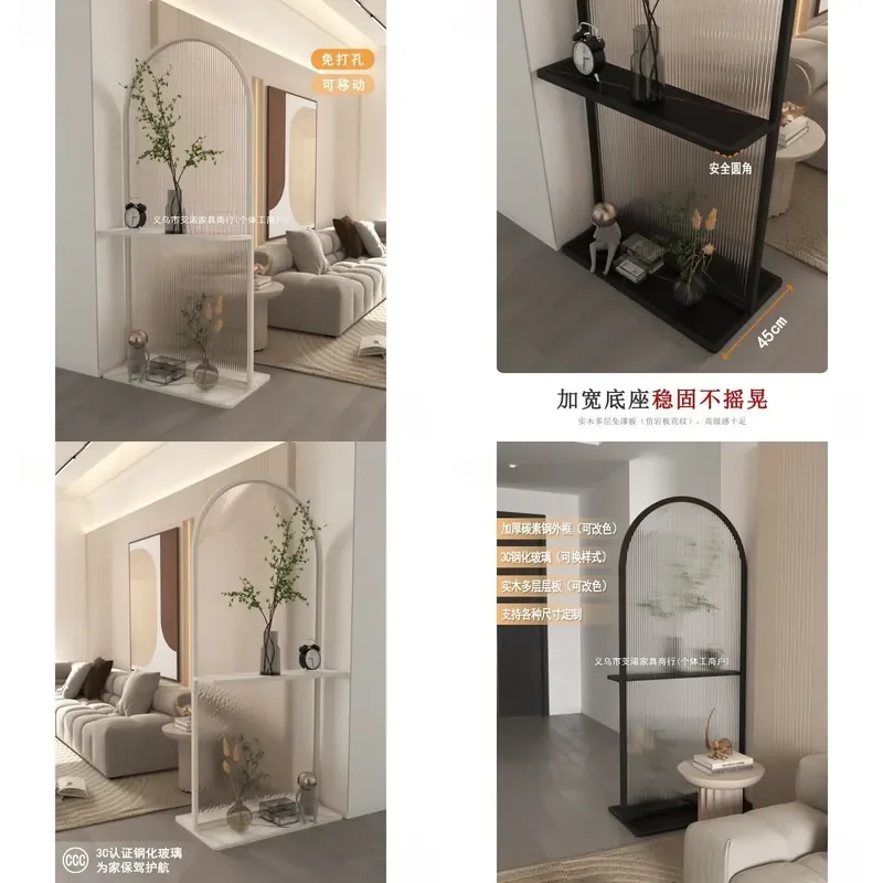For Entryway Sofa Changhong Glass Curved Partition Shelf Living Room Entrance Screen Movable Storage Rack Modern Home Decor