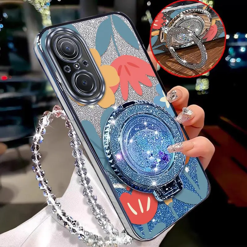 

Nova 9SE чехол-держатель с браслетом и милым цветочным покрытием для Huawei Nova 9se 13 13Pro 12Pro Mate 70Ultra 60 70Pro 60Pro Cover
