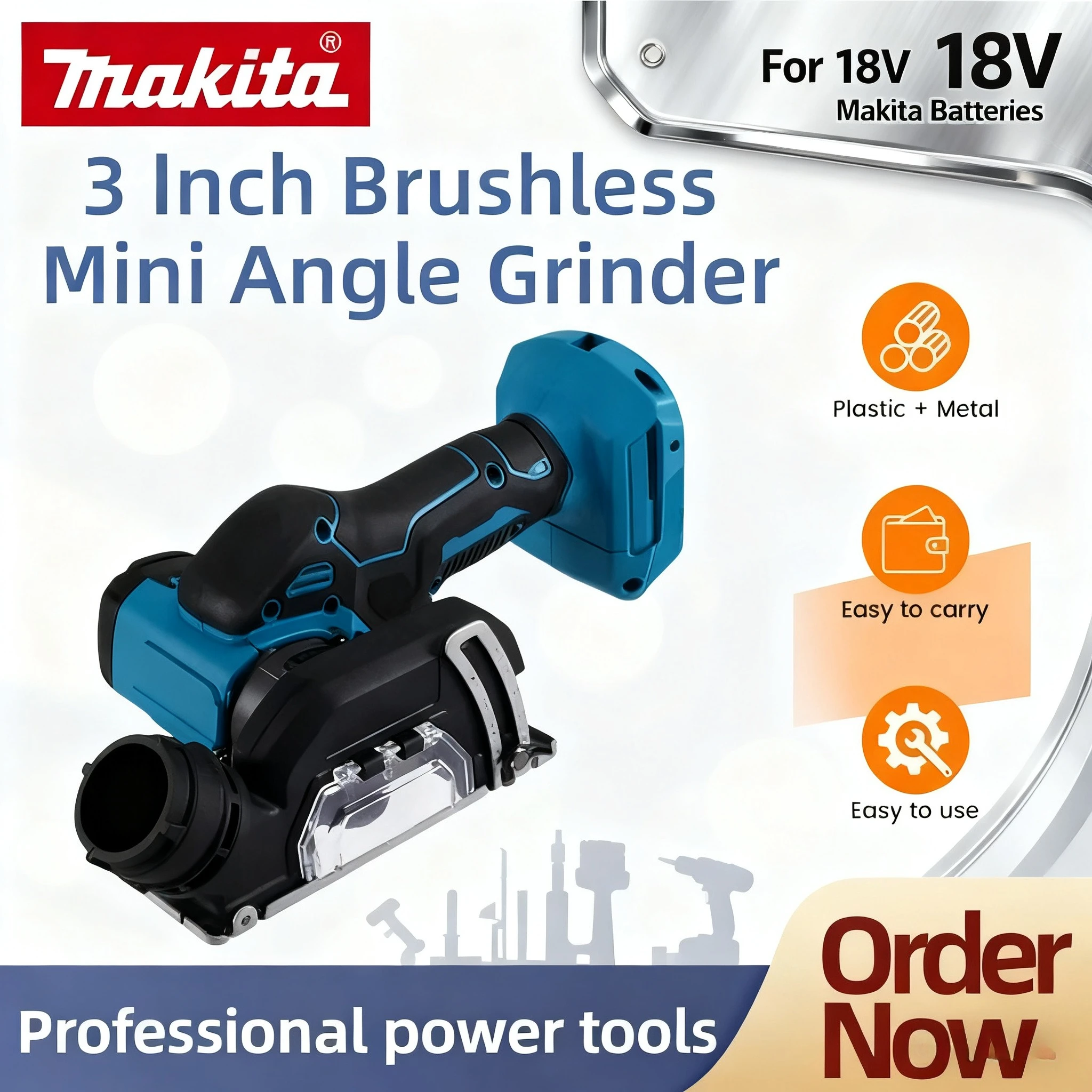 Makita for 18V Battery Cordless Electric Angle Grinder 19500RPM 3 Inch Cut Off Tool Tile Cutter for Wood Tile Plastic