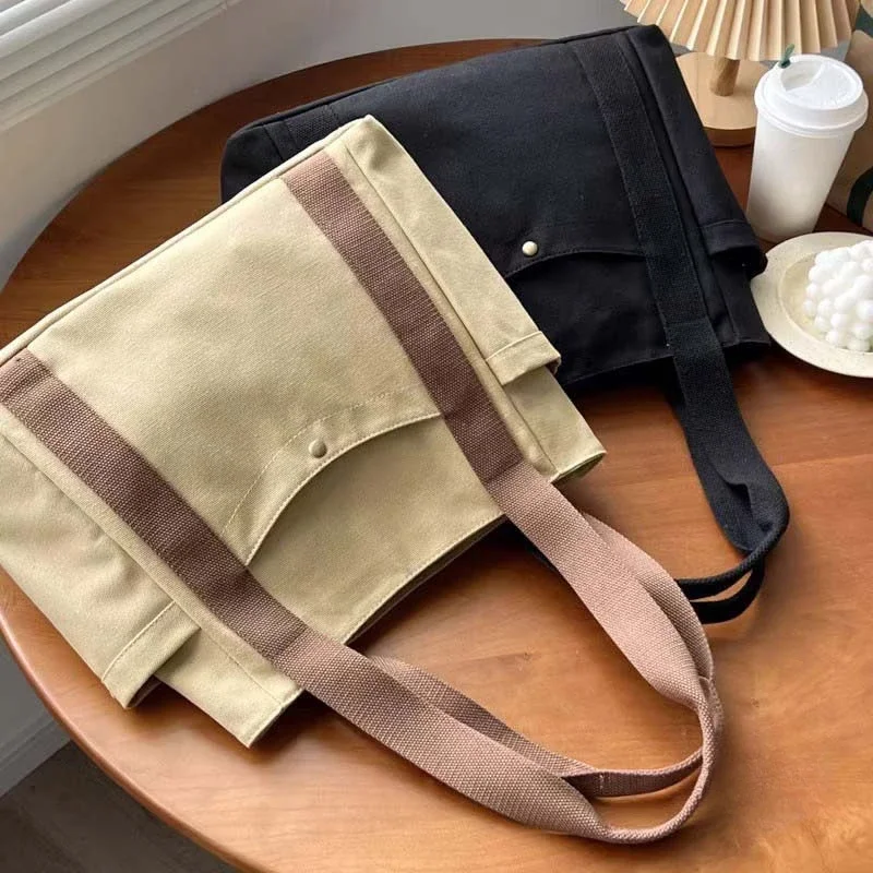 Große Canvas-Tragetasche, Schultertasche für den Arbeitsweg, Handtasche für Studenten, Büchertasche für den täglichen Gebrauch im Freien – Detail 14