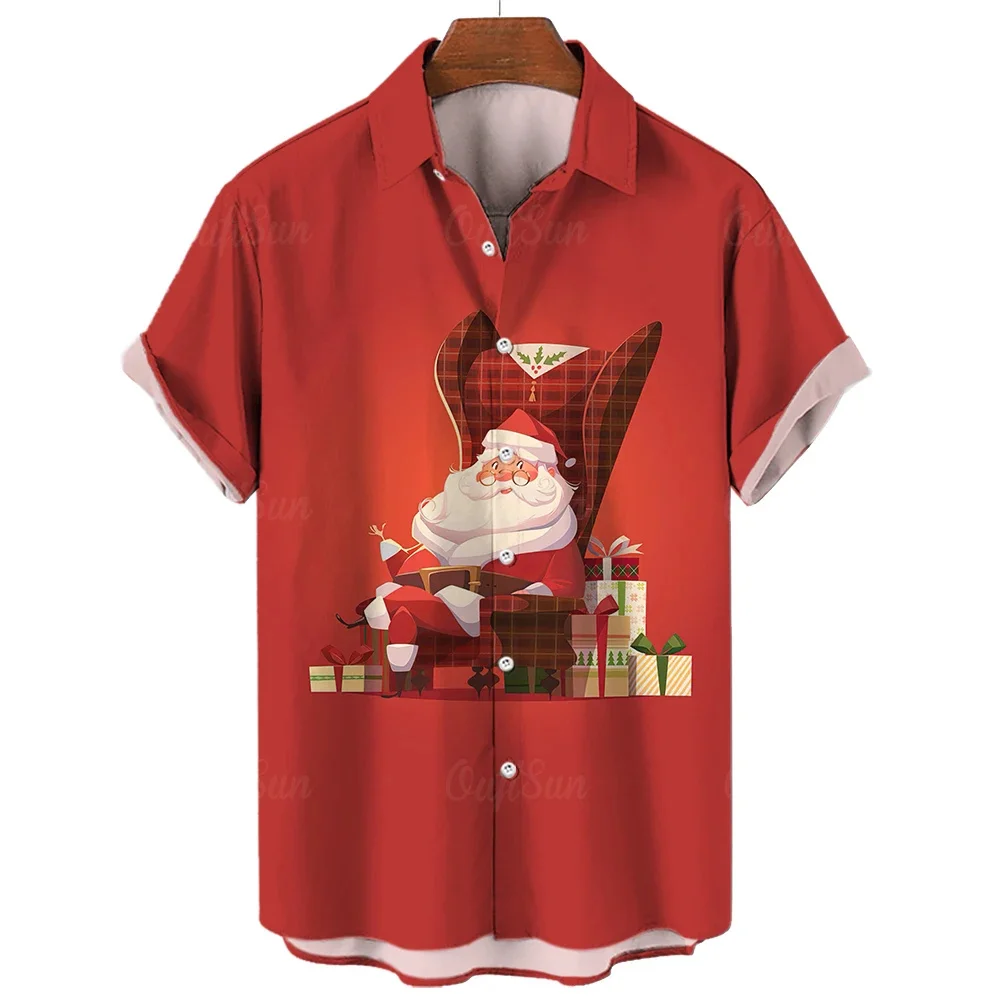 Cross-border new wholesale Christmas printed short-sleeved shirt AliExpress 3D Christmas men's loose casual shirt