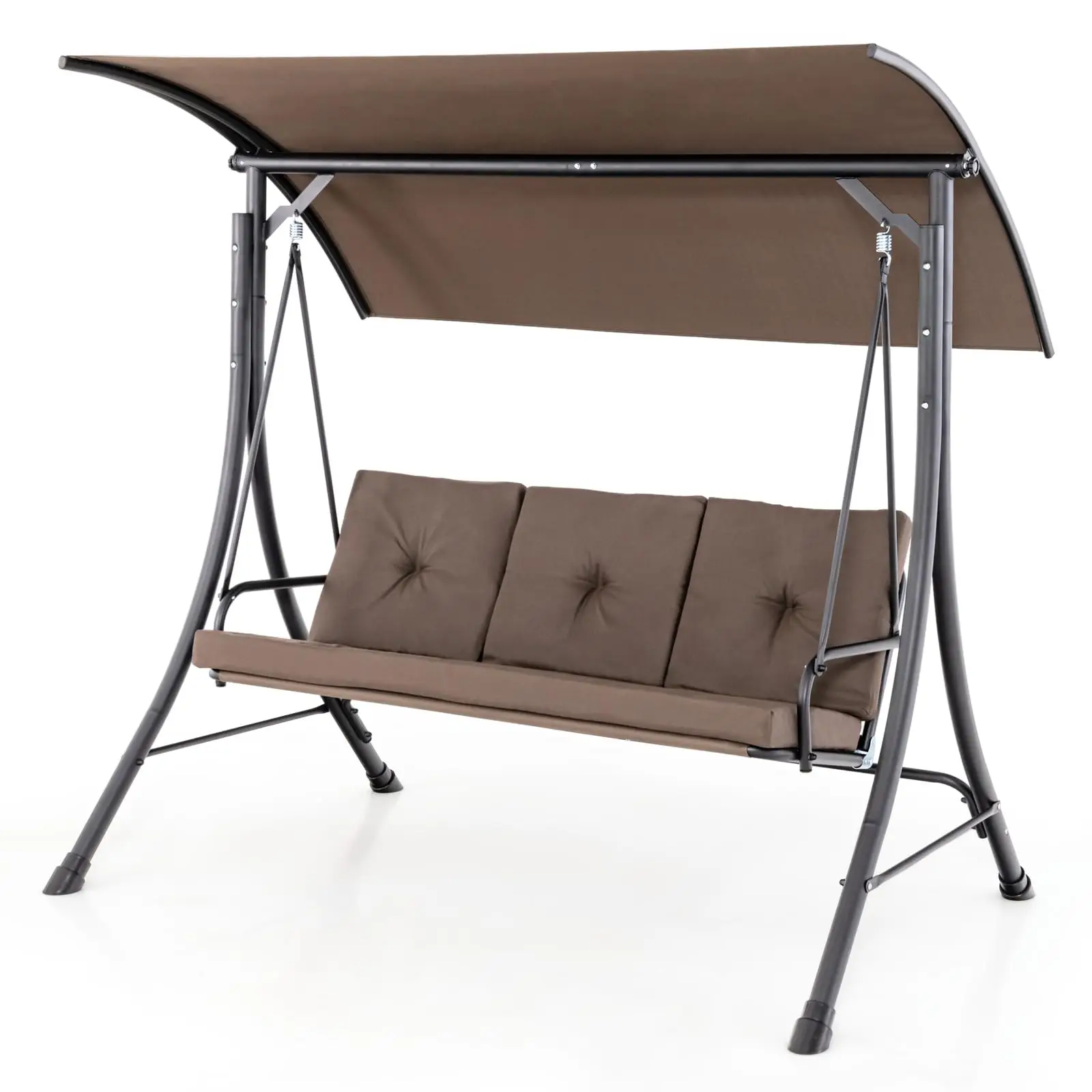 3 Person Porch Swing with Cushions & Canopy, Beige | Removable Cushions, Solid Steel Structure, Adjustable Canopy