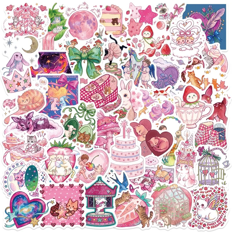 10/30/50PCS Pink Fairy Tale PVC Sticker Aesthetic Colored Decoration Scrapbooking Supplies DIY Hand Accounting