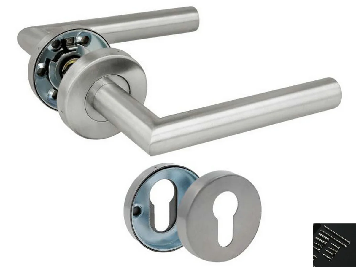 Stainless Steel  Door Handle  Lock With Escutcheon Set 1RBX 3RBX  4RBX 7RBX 9RBX Manilla Inoxidable