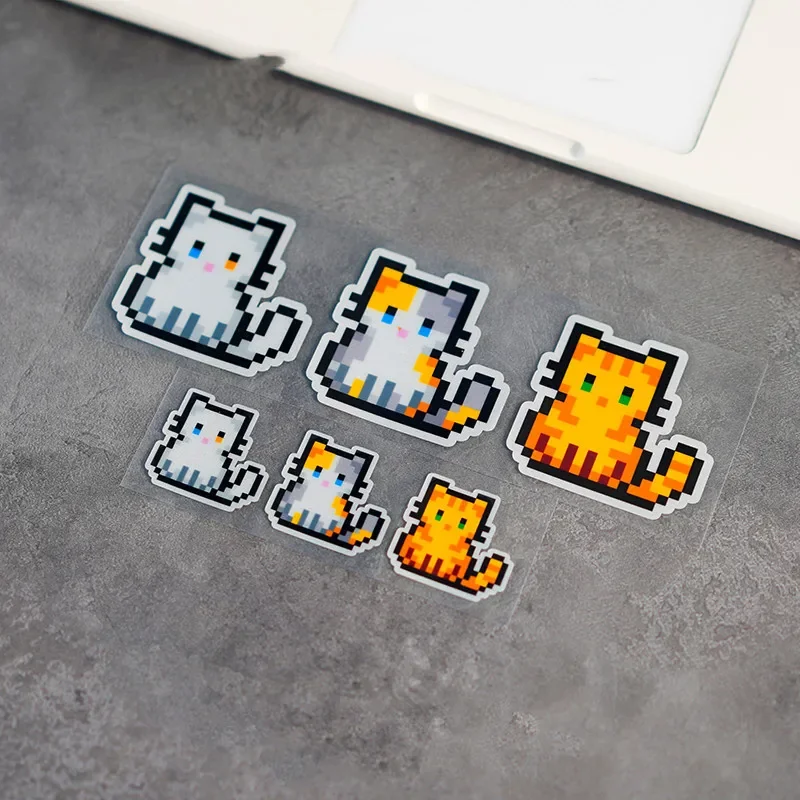 Car Styling Tape Cute Pixel Cat Animal Fun Reflector Reflector Stickers Waterproof for Motor Helmet Fuel Tank Case Decal