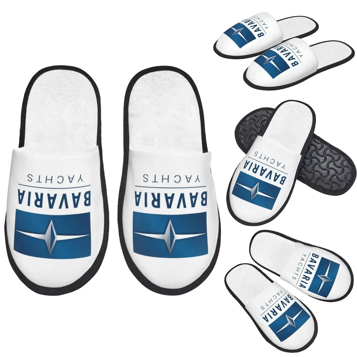 Custom Bavaria Yachts Blue Silver Logo Slippers Memory Foam Warm Soft Women House Slipper Bedroom Cozy Shoes