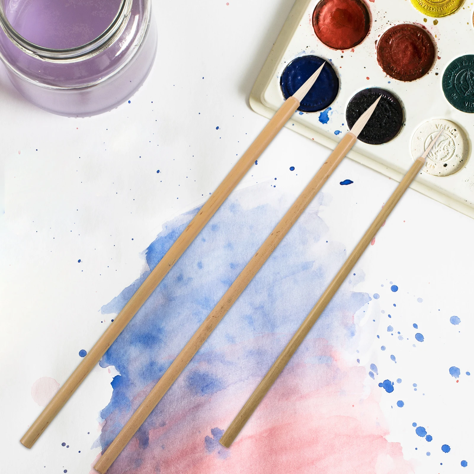 3pcs Detail Paint Brush Set For Ceramic Pottery Painting Fine Art Handle, Small Acrylic Watercolor Wall Tool