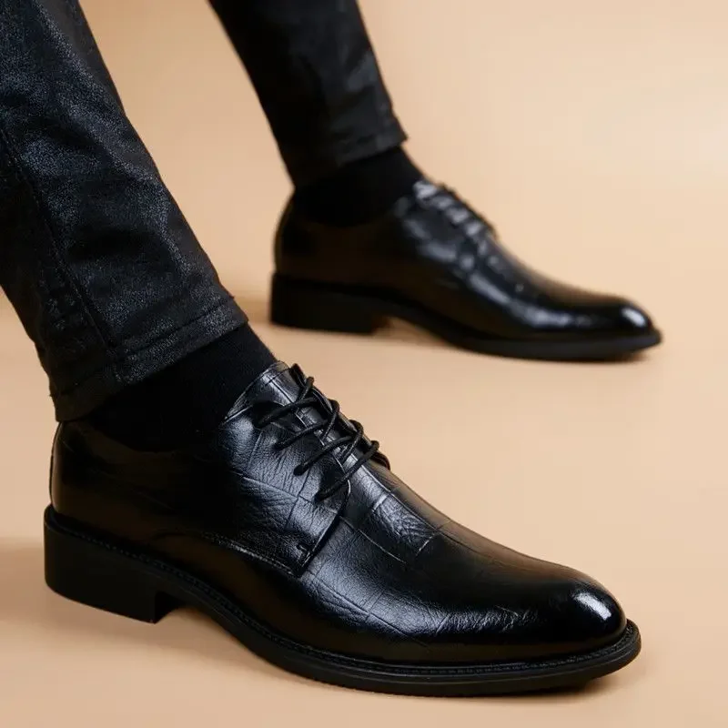 2024 Trend Dress Shoes Man Pointed Toe Social Shoe for Men Leather Casual Cheap Liquidation Low Price Legitimate Official Black