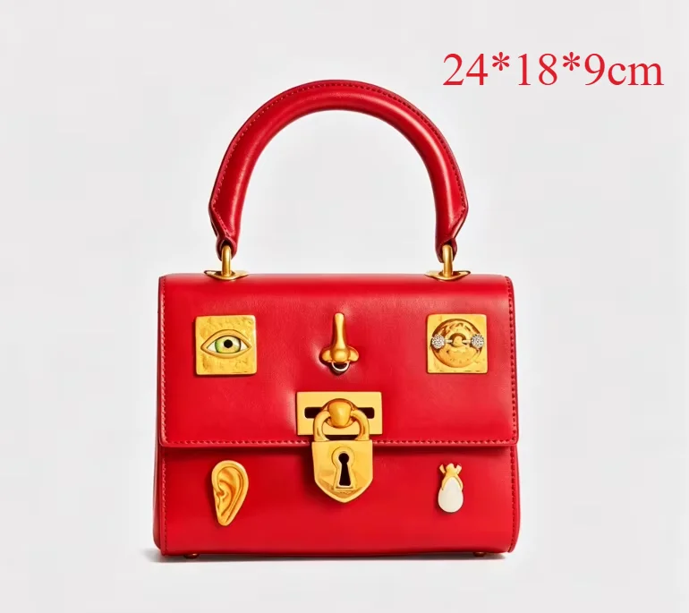 New Luxury Face Charms Leather Padlock Designer Shoulder Bag High End Handbag Elegant Chic Bijoux Secret Bag Women Luxury Smooth image 5