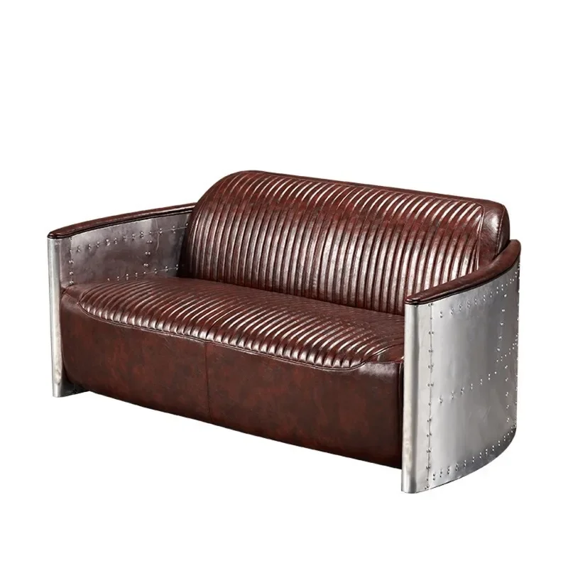 

American retro creative industrial style leather sofa combination, medieval style bar store aluminum leather whiskey cigar bar