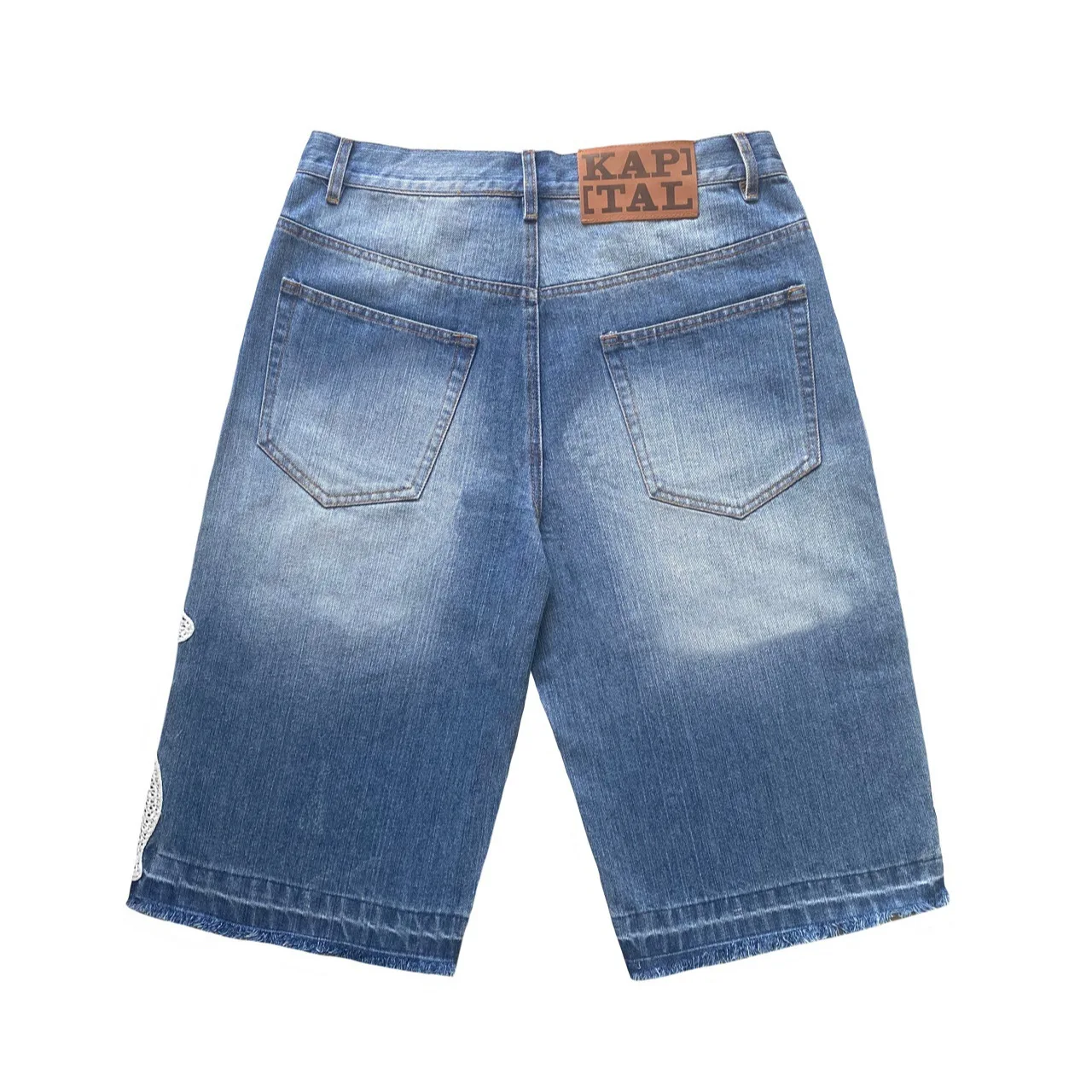 كابيتال خمر النمط الياباني المطرزة العظام منقوشة استرخاء مستقيم الساق الدنيم السراويل اقتصاص الجينز #3