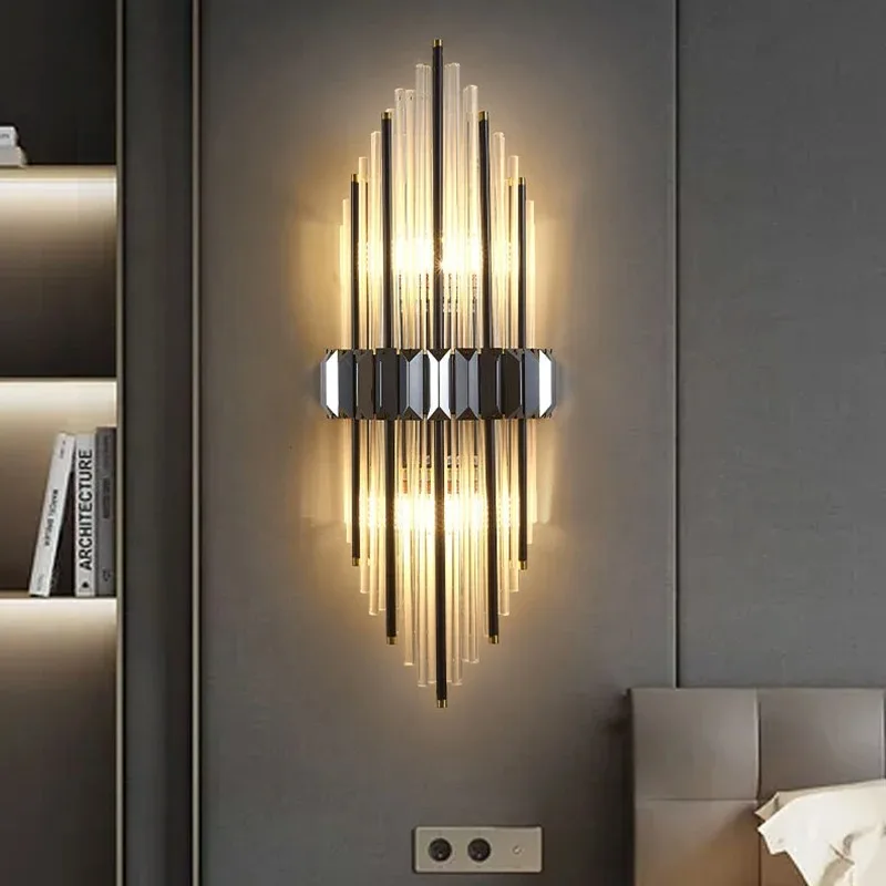 الشمال الحديثة الفاخرة الكريستال أنبوب ديكور الجدار مصباح فندق الإبداعية أباجورة غرفة المعيشة الدرج الممر الجدار مصباح #3