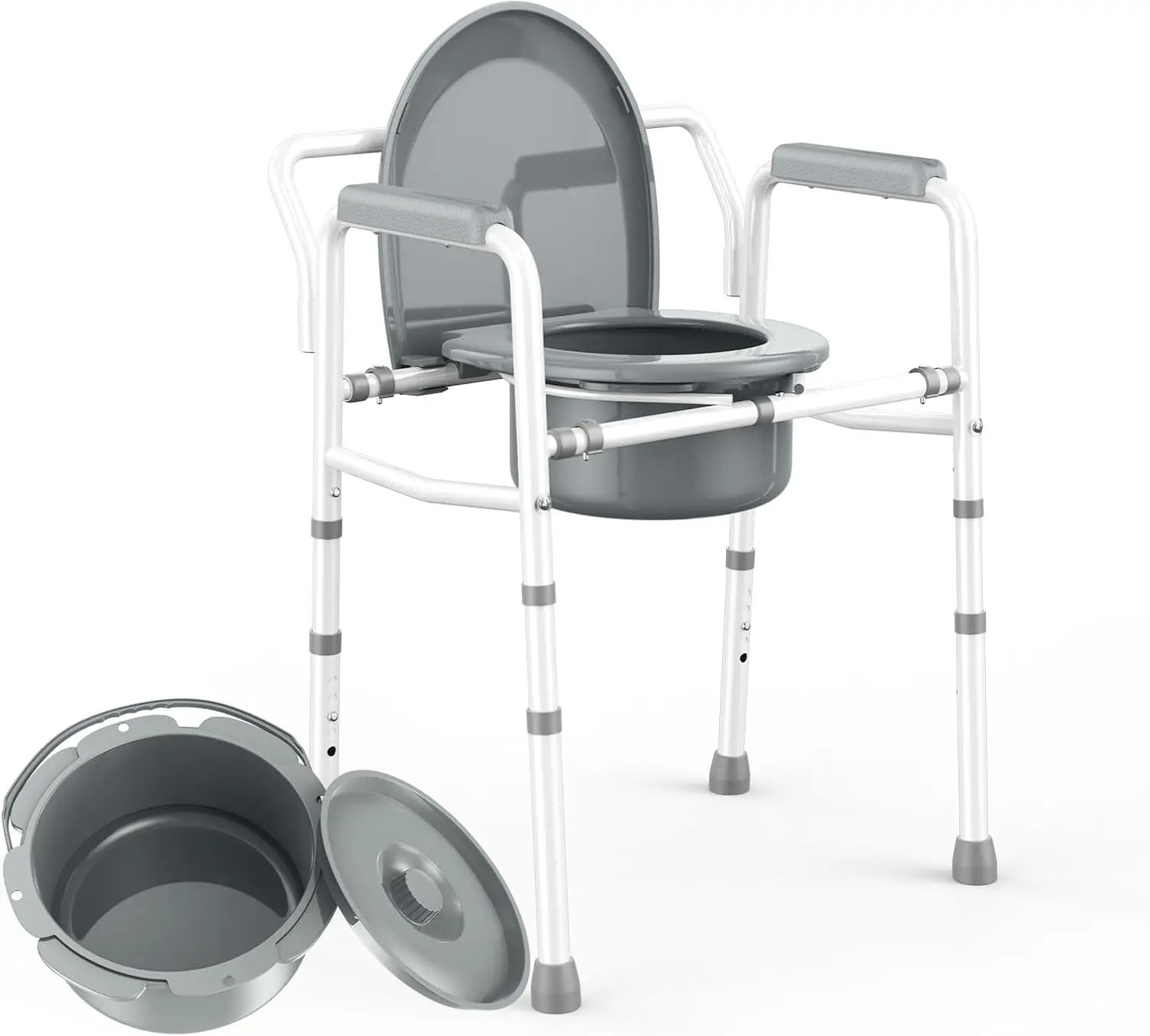 

3-in-1 Adjustable Height Commode Chair for Seniors, Portable Steel Frame Supports 350lb, Tool-Free Assembly