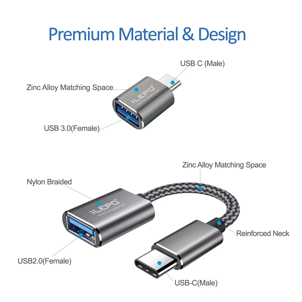 4PCS/Set Type C To USB 3.0 Cable Adapter OTG Data Converter Cord USB C Male to USB 3.0 Female Cable For Huawei Xiaomi USB Phone