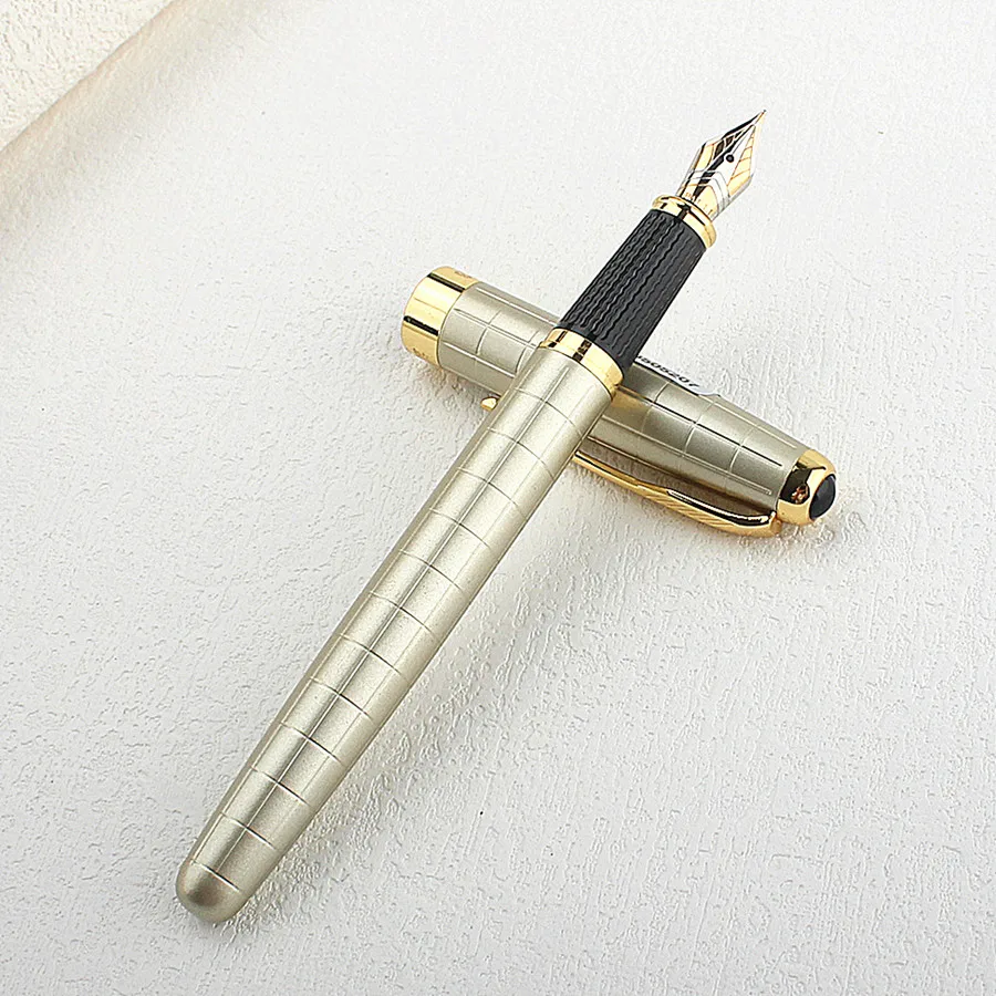 Metal Grid Feather Arrow Gold Clip Fountain Pen F 0.5MM Nib Ink Pen Calligraphy Pen School Office Supplies Stationery
