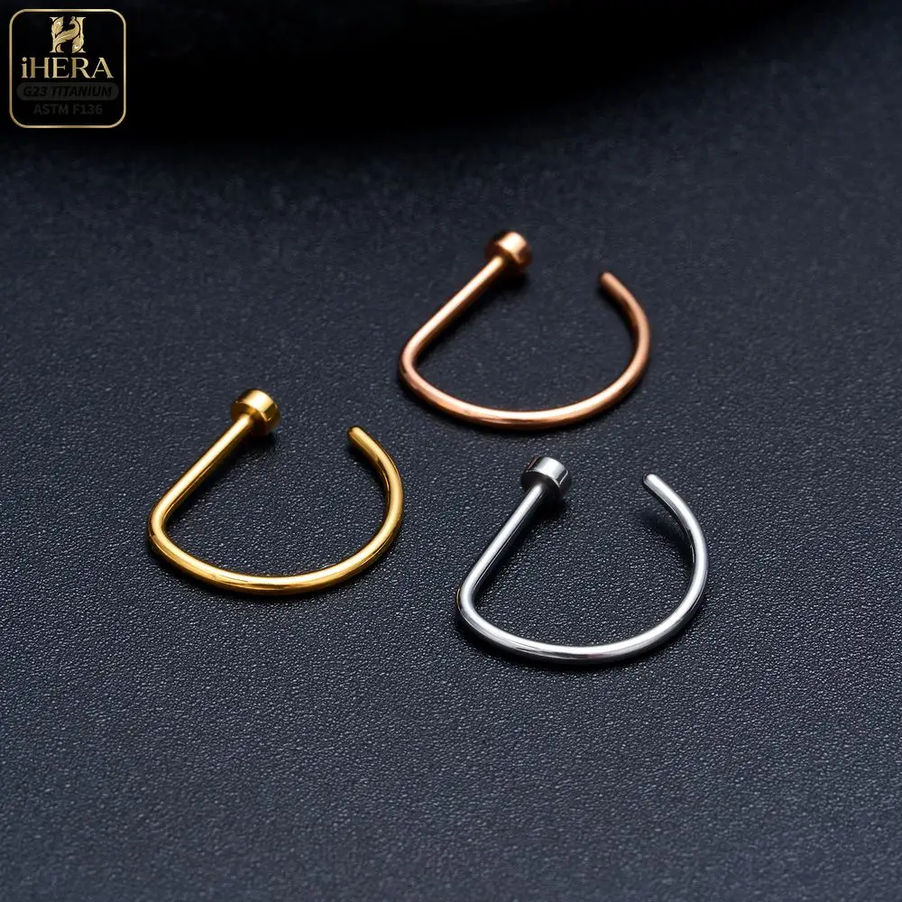 1/10PCS ASTM F136 Titanium Fake Nose Ring Hoop Non Piercing D Shape Nostril Lip Septum Earring Body Jewelry Kit