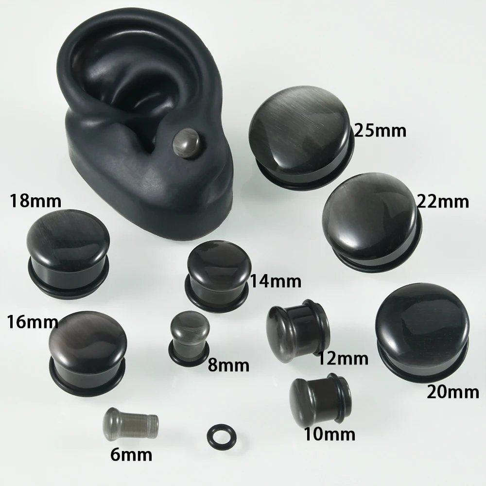 1Pair Simple Black Stone Single Flare Tunnel Gauge Ear Plugs For Man Ear Stretching Expander Ear Gauges Stretcher Body Piercing