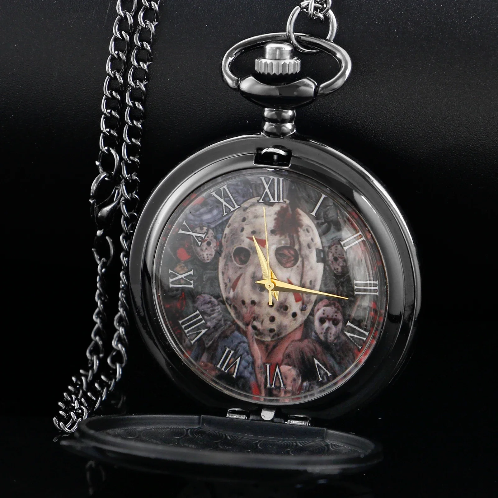 New Chainsaw Killer Terror Killer Jason Retro Time Gemstone Quartz Pocket Watch Pendant Necklace Men's Women's Halloween Gifts