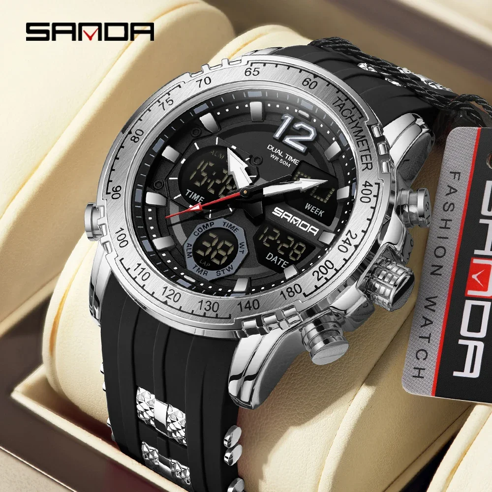 SANDA 6193 Date Military Sports Watches Waterproof Electronic Wristwatch Mens Clock Orologio da uomo Men Digital Watch