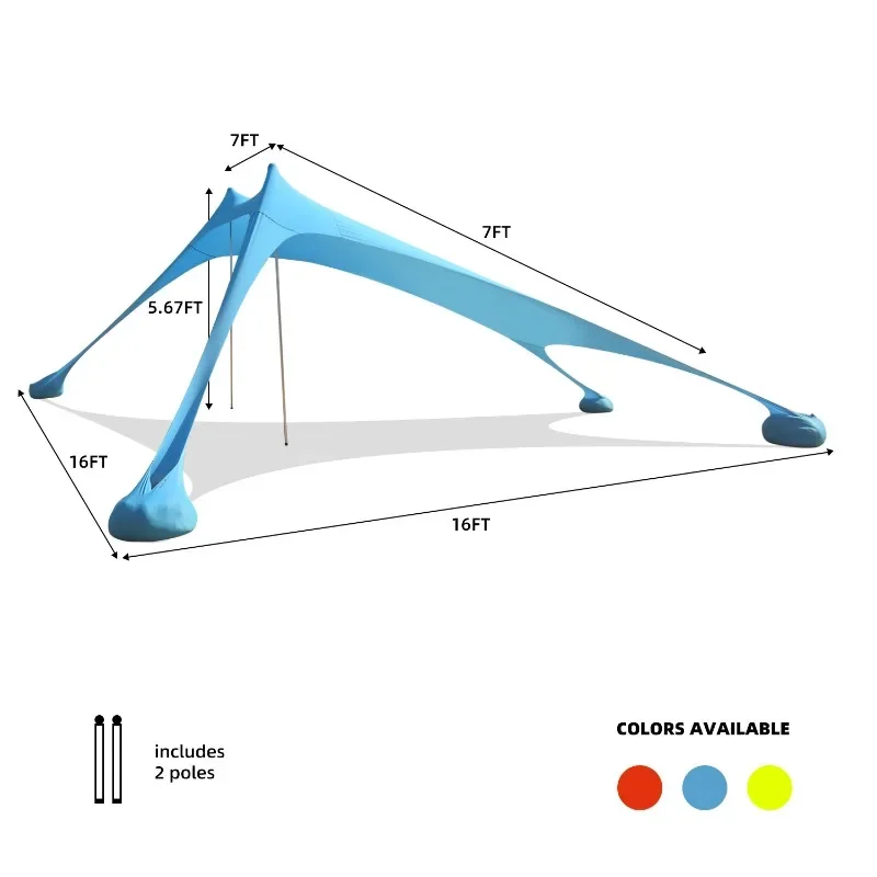 Sun Shelter with Sandbag , Hooks UPF 50+ Beach Shade Canopy for Camping Shade Summer Beach Canopy Tent Portable Beach