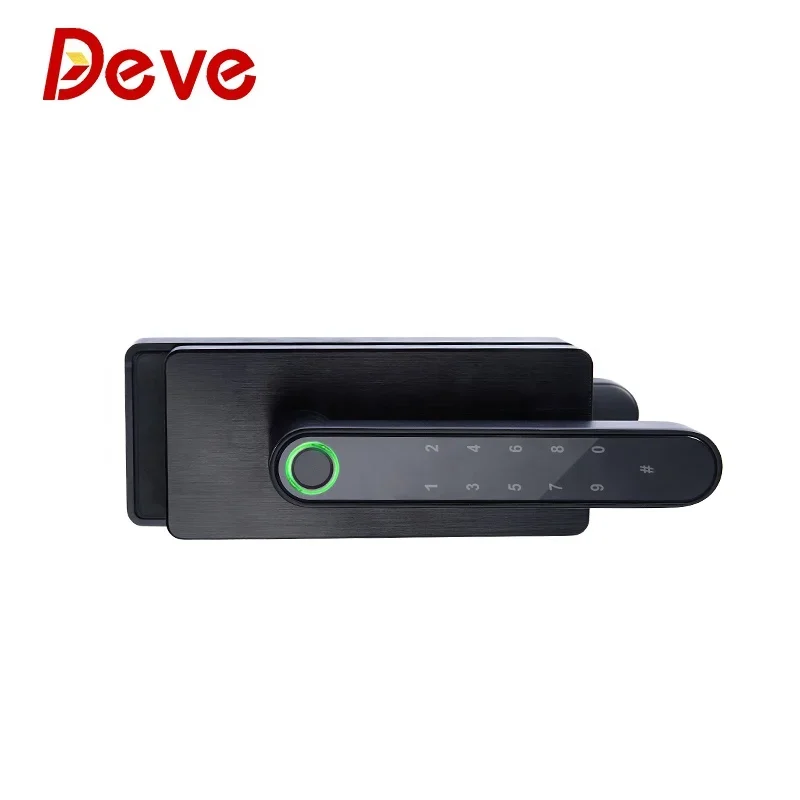 Luxury Black Aluminum Intelligent Electric Electronic Digital Fingerprint Home Security Smart Glass Door Frameless Lock Handle