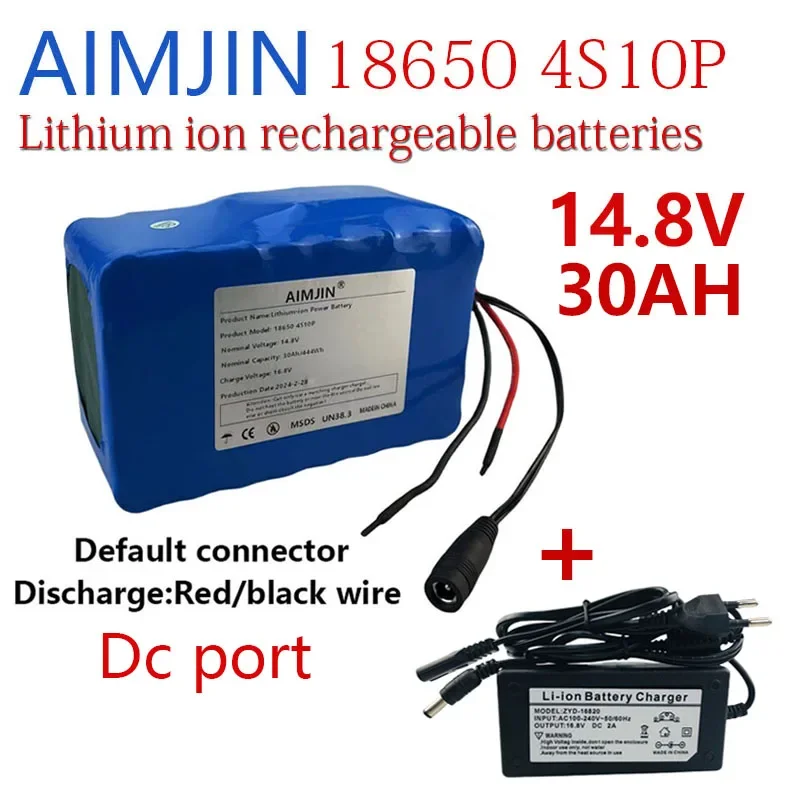 18650 4S10P 14.8V 30Ah 444Wh Lithium-ion Power Battery withBMS for Inverter Smart Robot High-power Equipment Etc+16.8V charger