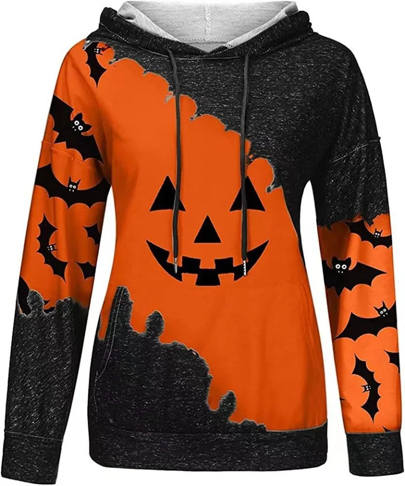 Halloween Cosplay Pullover Hoodie Sweatshirts Halloween Pumpkin Printing Hoodies Fall Fashion Long Sleeve T-shirt for Woman