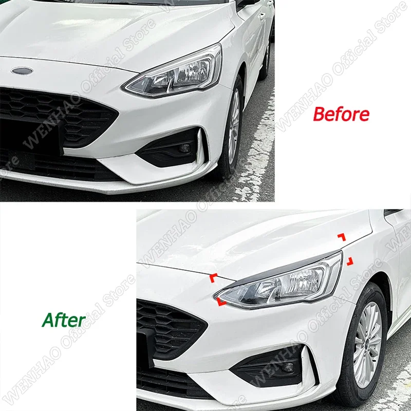 Front Headlight Eyebrow Eyelid Lid Trim Lamp Cover Stickers Car Accessories For Ford Focus MK4 2019-2021 ABS Plastic Gloss Black