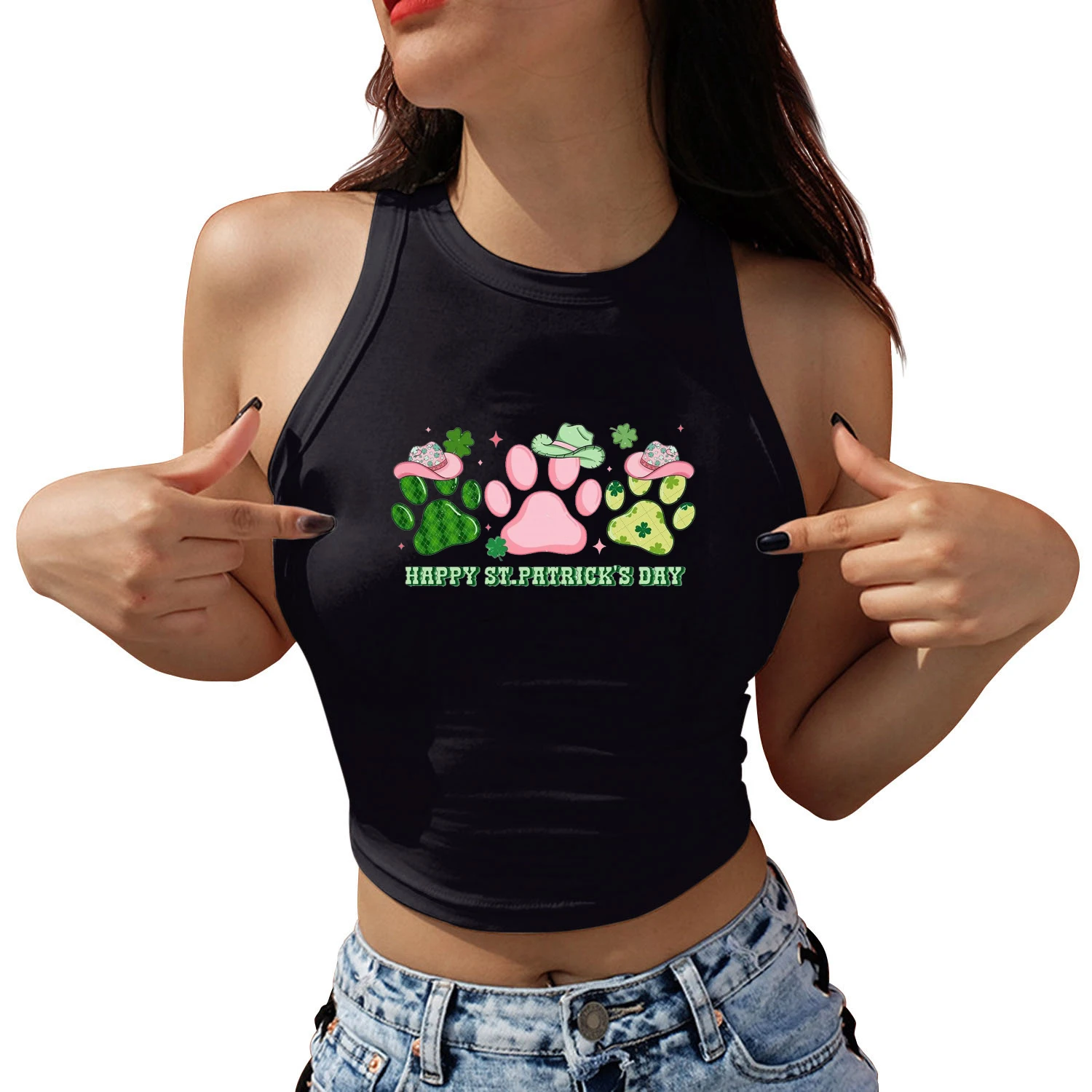 Saint Patrick's Day Lucky Love Printed Crop Tops for Women Sleeveless Shirt Summer Harajuku Female Casual Y2K Tank Tops