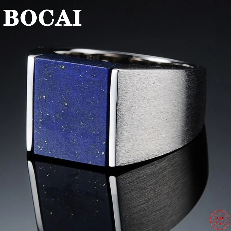 

BOCAI Real Sterling Silver S925 Ring 2022 New Men's Lapis Lazuli Personality Retro Thai Silver Jewelry Argentum Rings For Men