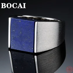 BOCAI Real Sterling Silver S925 Ring 2022 New Men's Lapis Lazuli Personality Retro Thai Silver Jewelry Argentum Rings For Men