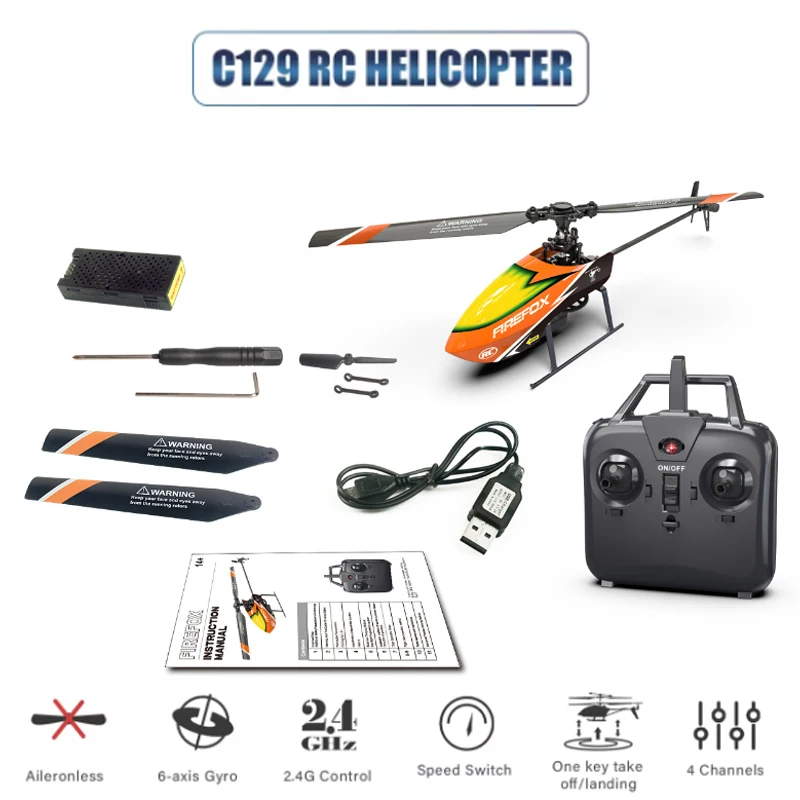 FIREFOX C129/C129V2 4CH 6-axis Gyro Mini RC Helicopter Toys Gift for Adult Kids VS C119 / V911S Upgrade Version