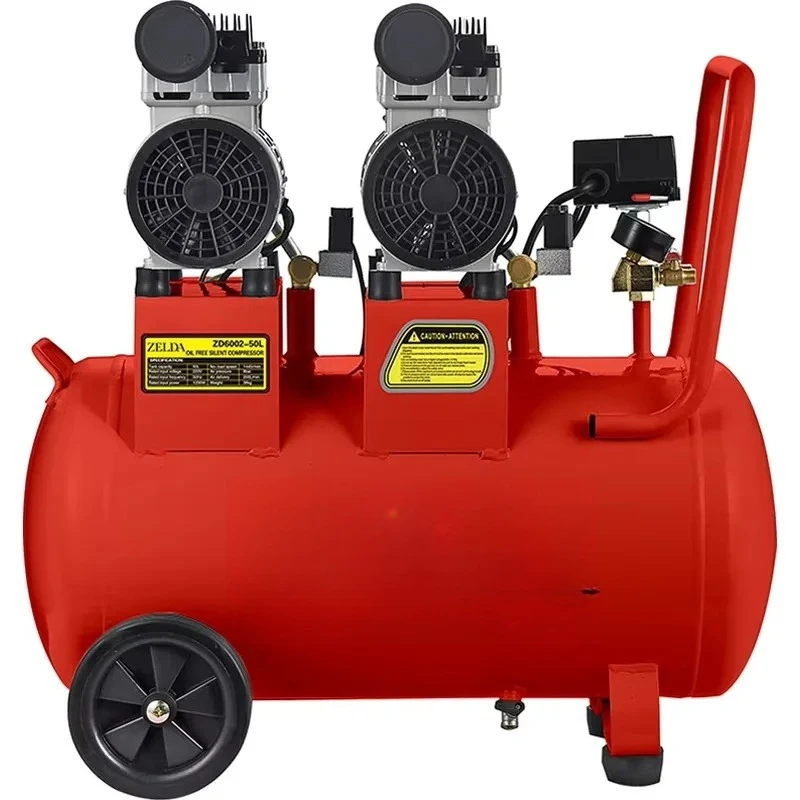 Air Compressor High Pressure Silent Oil Free Portable Air Pump for Industrial Home Use 50L Tank 220V 8 Bar Dual Motor Heavy