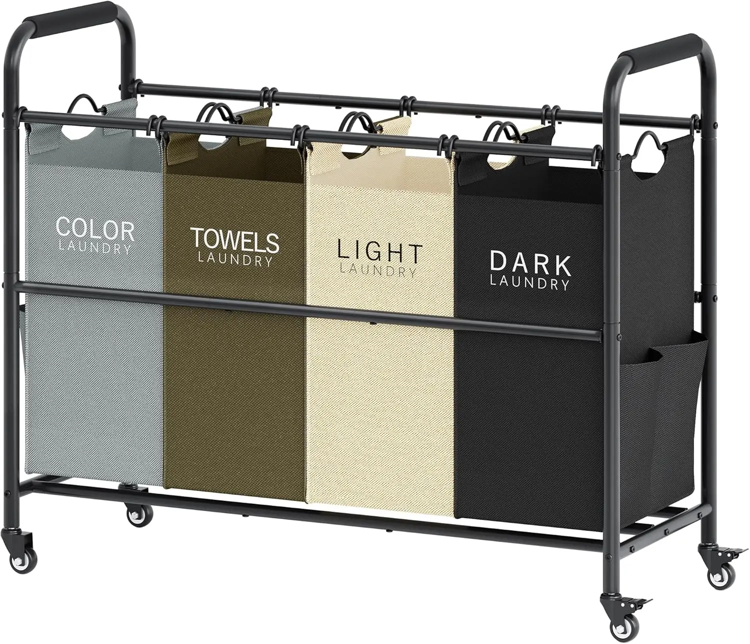 

Тележка-органайзер для белья с 4 секциями, съемными мешками, блокируемыми колесами и прочной стальной рамой, в различных цветах