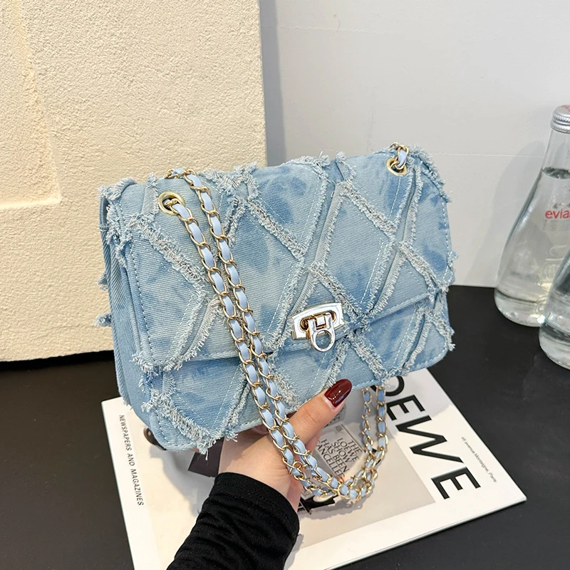

Classic Luxury Designer Denim Flap Bag Women Mini Small Square Pack Shoulder Bag Ladys Jean Purse Handbag 2025 New Crossbody Bag