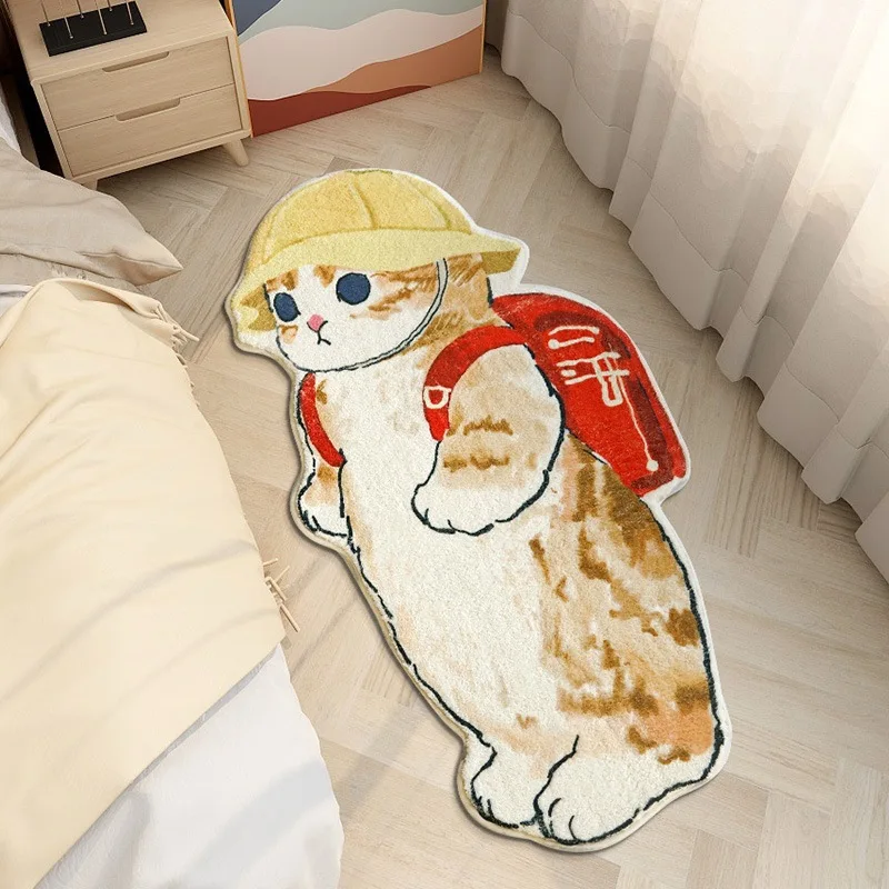 YOMDID Cartoon Bedside Rug Cat Floor Mat Fluffy Cat Mat Irregular Carpet for Living Room Shaggy Area Rug Doormat Cute Home Decor image 2