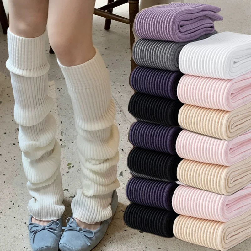 70cm Solid Color Women Leg Warmers Knitted Warm Leggings Ballet Foot Stacking Socks Cover Leg Warmer Thigh-high Boot Cuffs Socks