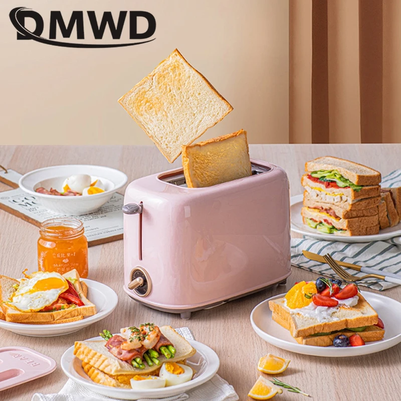 DMWD 6เกียร์ไฟฟ้าขนมปังเครื่องปิ้งขนมปัง650W อัตโนมัติเครื่องทำแซนวิชอาหารเช้าเครื่องป้องกันฝุ่นฝาปิดคู่ความร้อน220V