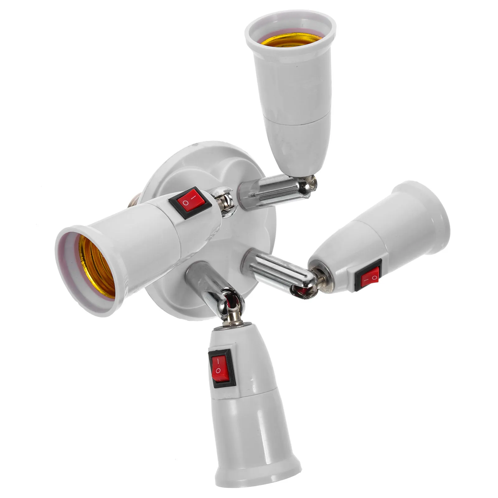 4 Way E27 Light Bulb Socket Adapter Splitter Adjustable 360 Degree Rotatable High Temperature Resistant Bulb Holder