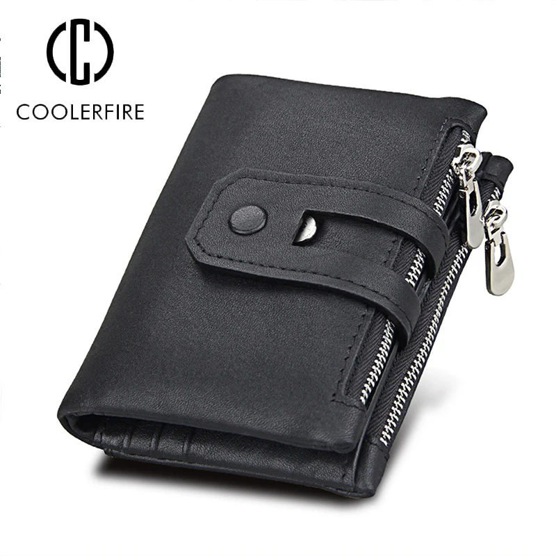 

Short Genuine Leather Men Wallet Genuine Leather Wallet Women Wallet Luxury Brand WomenCasual Purses Double Zipper Coin Purse