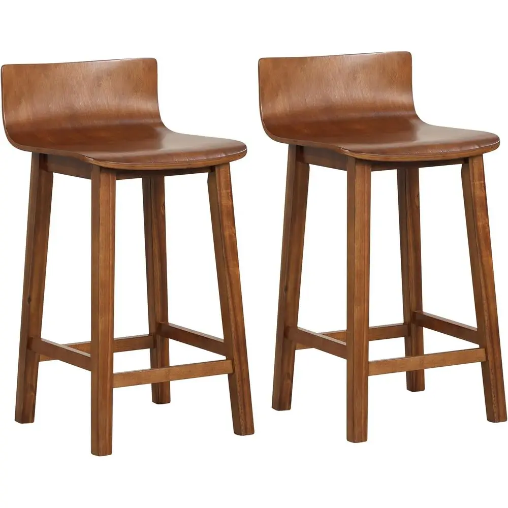 

Set of 2 Counter Height Wooden Bar Stools with Low Back and Footrest, Farmhouse Style for Kitchen Island, Pub, and Cafe, Brown
