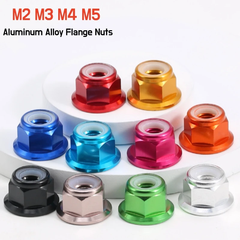 M2M3M4M5 Aluminum Flange Nylon Insert Lock Nut Anodized Self-locking Nut Red/black/blue/orange/ golden/purple/pink/sliver/grey